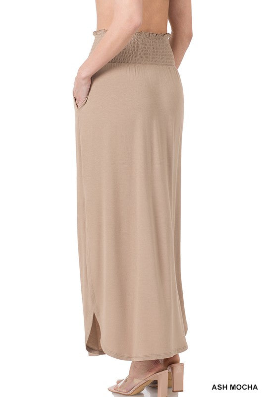 Zenana Smocked Waist Side Slit Maxi Skirt-ZENANA-[option4]-[option5]-[option6]-[option7]-[option8]-Shop-Boutique-Clothing-for-Women-Online