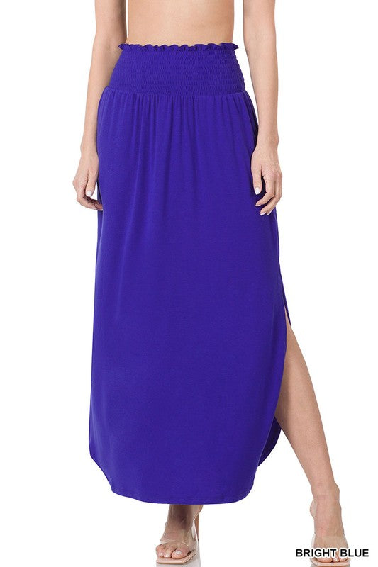 Zenana Smocked Waist Side Slit Maxi Skirt-ZENANA-[option4]-[option5]-[option6]-[option7]-[option8]-Shop-Boutique-Clothing-for-Women-Online