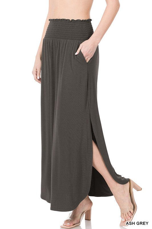 Zenana Smocked Waist Side Slit Maxi Skirt-ZENANA-[option4]-[option5]-[option6]-[option7]-[option8]-Shop-Boutique-Clothing-for-Women-Online