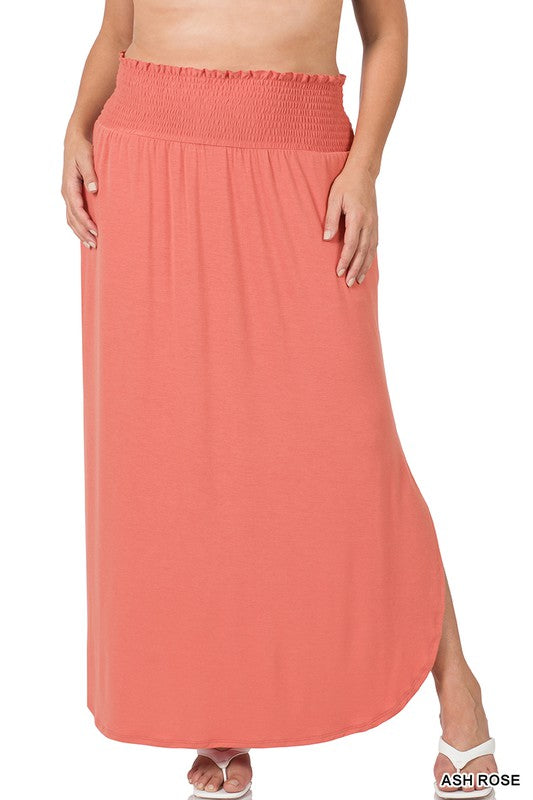 Zenana Plus Smocked Waist Side Slit Maxi Skirt-ZENANA-[option4]-[option5]-[option6]-[option7]-[option8]-Shop-Boutique-Clothing-for-Women-Online