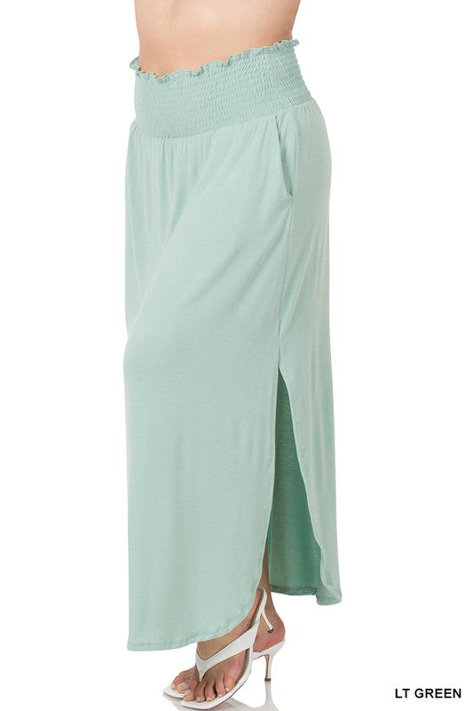 Zenana Plus Smocked Waist Side Slit Maxi Skirt-ZENANA-[option4]-[option5]-[option6]-[option7]-[option8]-Shop-Boutique-Clothing-for-Women-Online