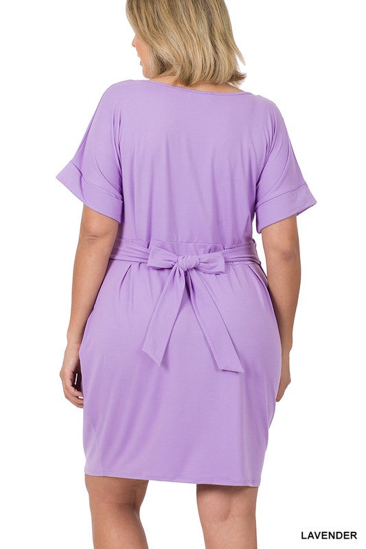 Zenana Plus Brushed DTY Tie-Belt Dress-ZENANA-[option4]-[option5]-[option6]-[option7]-[option8]-Shop-Boutique-Clothing-for-Women-Online