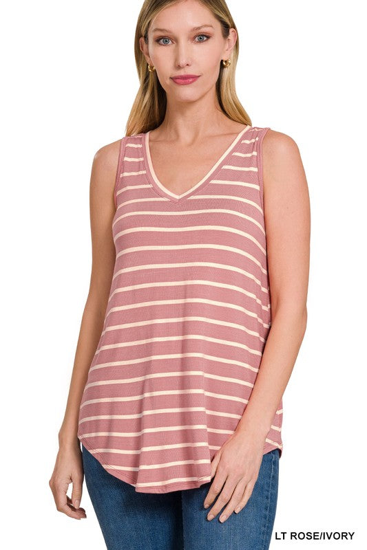 Zenana Striped V-Neck Tank-ZENANA-LT ROSE/IVORY-S-[option4]-[option5]-[option6]-[option7]-[option8]-Shop-Boutique-Clothing-for-Women-Online