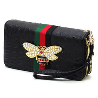 Queen Bee Stripe Ostrich Double Zip Around Wallet-Fashion World-[option4]-[option5]-[option6]-[option7]-[option8]-Shop-Boutique-Clothing-for-Women-Online