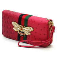 Queen Bee Stripe Ostrich Double Zip Around Wallet-Fashion World-[option4]-[option5]-[option6]-[option7]-[option8]-Shop-Boutique-Clothing-for-Women-Online