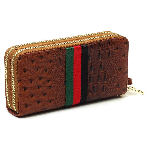 Queen Bee Stripe Ostrich Double Zip Around Wallet-Fashion World-[option4]-[option5]-[option6]-[option7]-[option8]-Shop-Boutique-Clothing-for-Women-Online