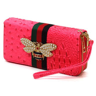 Queen Bee Stripe Ostrich Double Zip Around Wallet-Fashion World-[option4]-[option5]-[option6]-[option7]-[option8]-Shop-Boutique-Clothing-for-Women-Online