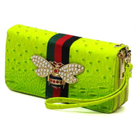 Queen Bee Stripe Ostrich Double Zip Around Wallet-Fashion World-[option4]-[option5]-[option6]-[option7]-[option8]-Shop-Boutique-Clothing-for-Women-Online