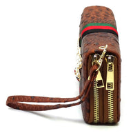 Queen Bee Stripe Ostrich Double Zip Around Wallet-Fashion World-[option4]-[option5]-[option6]-[option7]-[option8]-Shop-Boutique-Clothing-for-Women-Online
