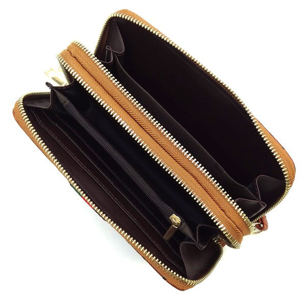 Queen Bee Stripe Ostrich Double Zip Around Wallet-Fashion World-[option4]-[option5]-[option6]-[option7]-[option8]-Shop-Boutique-Clothing-for-Women-Online