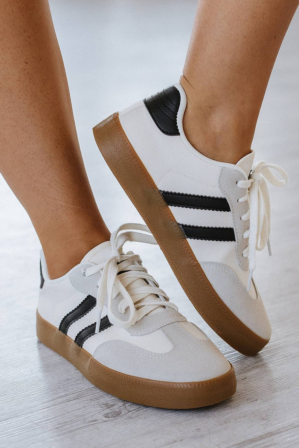 Striped Lace Up Flat Sneakers-Sneakers-Shewin-[option4]-[option5]-[option6]-[option7]-[option8]-Shop-Boutique-Clothing-for-Women-Online