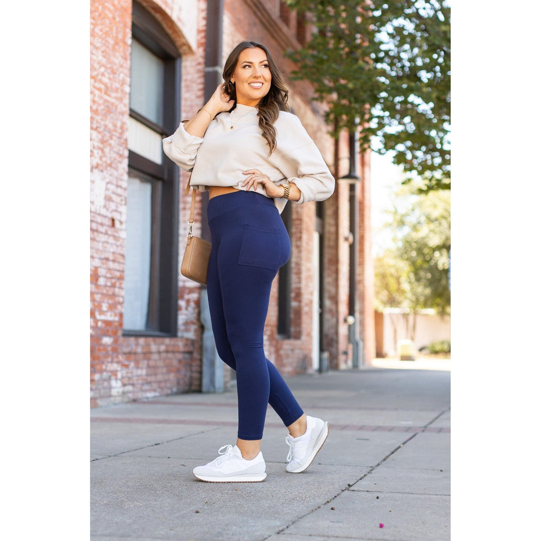 Navy Full-Length with Pocket Leggings - Luxe Leggings by Julia Rose®-JuliaRoseWholesale-[option4]-[option5]-[option6]-[option7]-[option8]-Shop-Boutique-Clothing-for-Women-Online