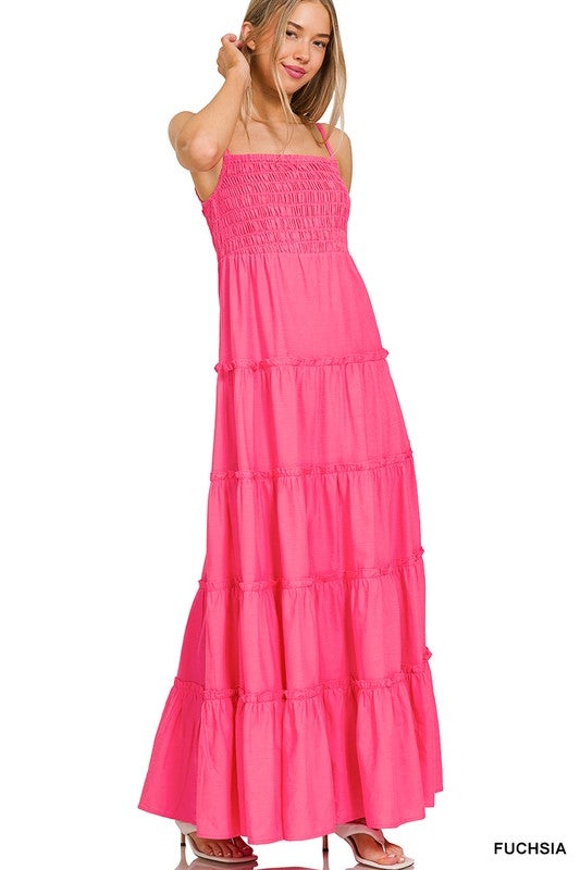 Zenana Woven Smocked Top Tiered Cami Maxi Dress-ZENANA-FUCHSIA-S-[option4]-[option5]-[option6]-[option7]-[option8]-Shop-Boutique-Clothing-for-Women-Online