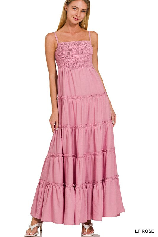 Zenana Woven Smocked Top Tiered Cami Maxi Dress-ZENANA-LT ROSE-S-[option4]-[option5]-[option6]-[option7]-[option8]-Shop-Boutique-Clothing-for-Women-Online