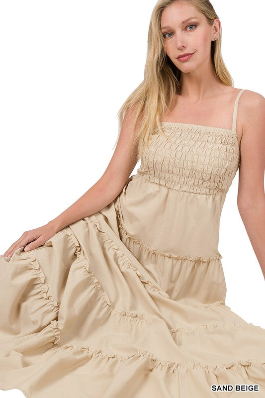 Zenana Woven Smocked Top Tiered Cami Maxi Dress-ZENANA-SAND BEIGE-S-[option4]-[option5]-[option6]-[option7]-[option8]-Shop-Boutique-Clothing-for-Women-Online