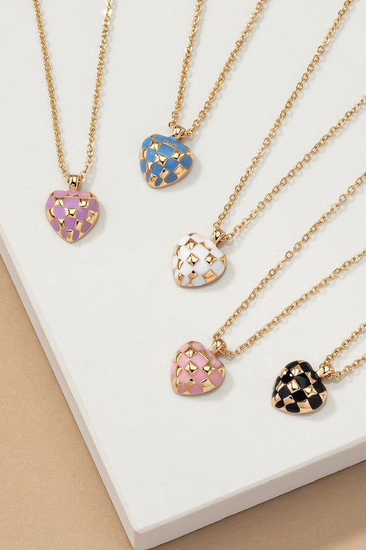 Checker Heart Pendant Necklace-LA3accessories-[option4]-[option5]-[option6]-[option7]-[option8]-Shop-Boutique-Clothing-for-Women-Online