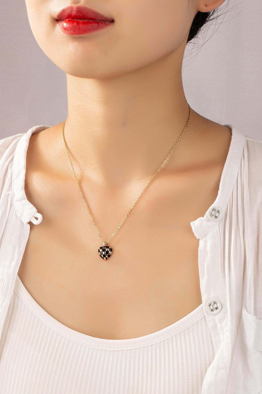 Checker Heart Pendant Necklace-LA3accessories-[option4]-[option5]-[option6]-[option7]-[option8]-Shop-Boutique-Clothing-for-Women-Online