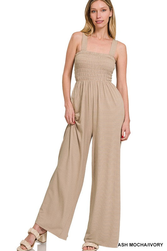 Zenana Smocked Top Striped Jumpsuit-ZENANA-ASH MOCHA/IVORY-S-[option4]-[option5]-[option6]-[option7]-[option8]-Shop-Boutique-Clothing-for-Women-Online