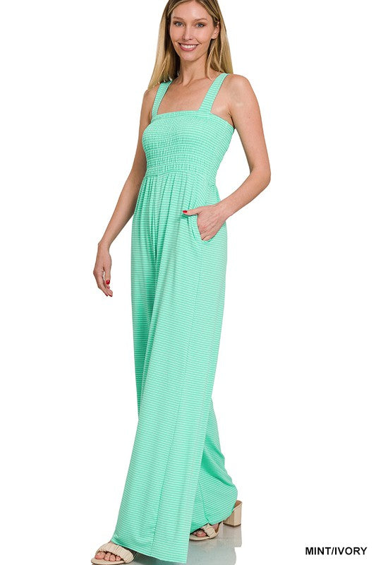 Zenana Smocked Top Striped Jumpsuit-ZENANA-[option4]-[option5]-[option6]-[option7]-[option8]-Shop-Boutique-Clothing-for-Women-Online