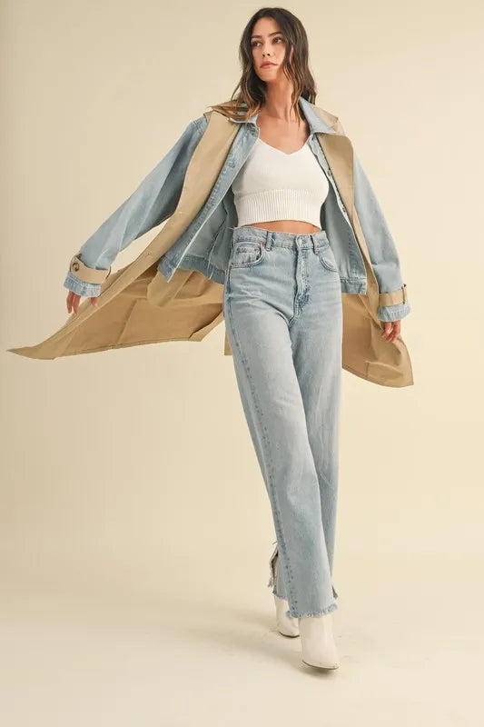 MABLE Layered Look Trench Coat With Denim Jacket-Coats & Jackets-Trendsi-[option4]-[option5]-[option6]-[option7]-[option8]-Shop-Boutique-Clothing-for-Women-Online