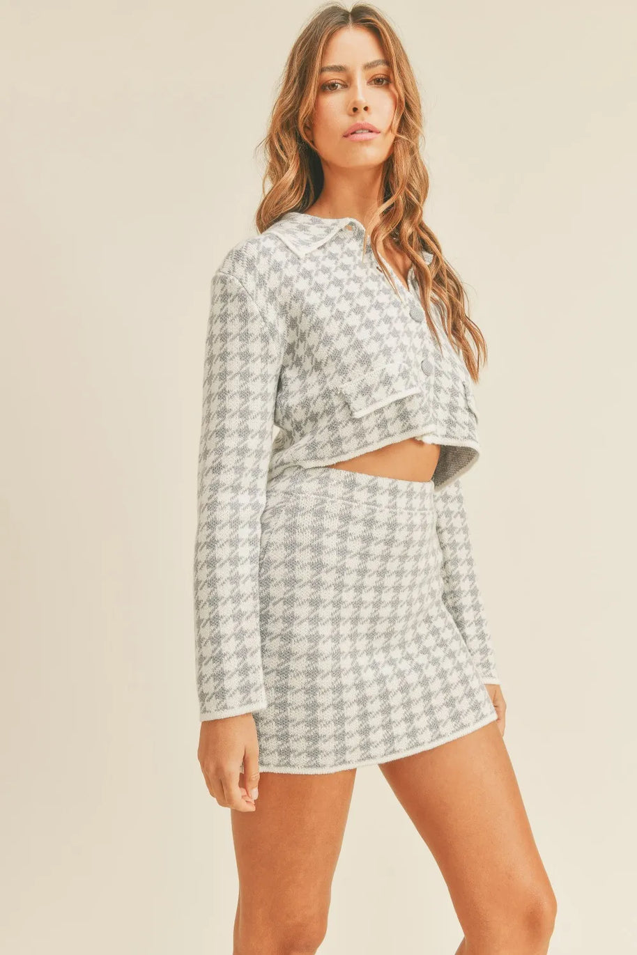 MABLE Houndstooth Cropped Knit Cardigan and Mini Skirt Set-sets-Trendsi-[option4]-[option5]-[option6]-[option7]-[option8]-Shop-Boutique-Clothing-for-Women-Online