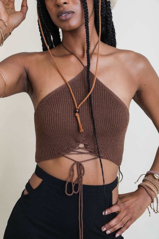 Lace-Up Halter Knit Bralette-Leto Accessories-[option4]-[option5]-[option6]-[option7]-[option8]-Shop-Boutique-Clothing-for-Women-Online