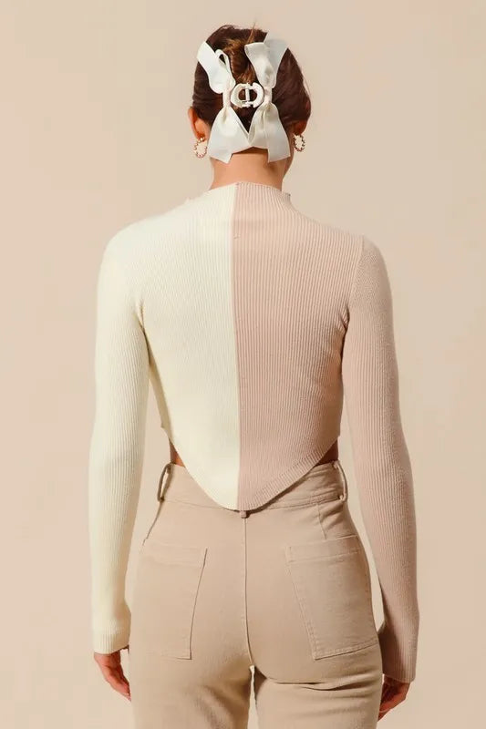 SO ME Color Block Fitted Crop Sweater Top-Sweaters-Trendsi-[option4]-[option5]-[option6]-[option7]-[option8]-Shop-Boutique-Clothing-for-Women-Online