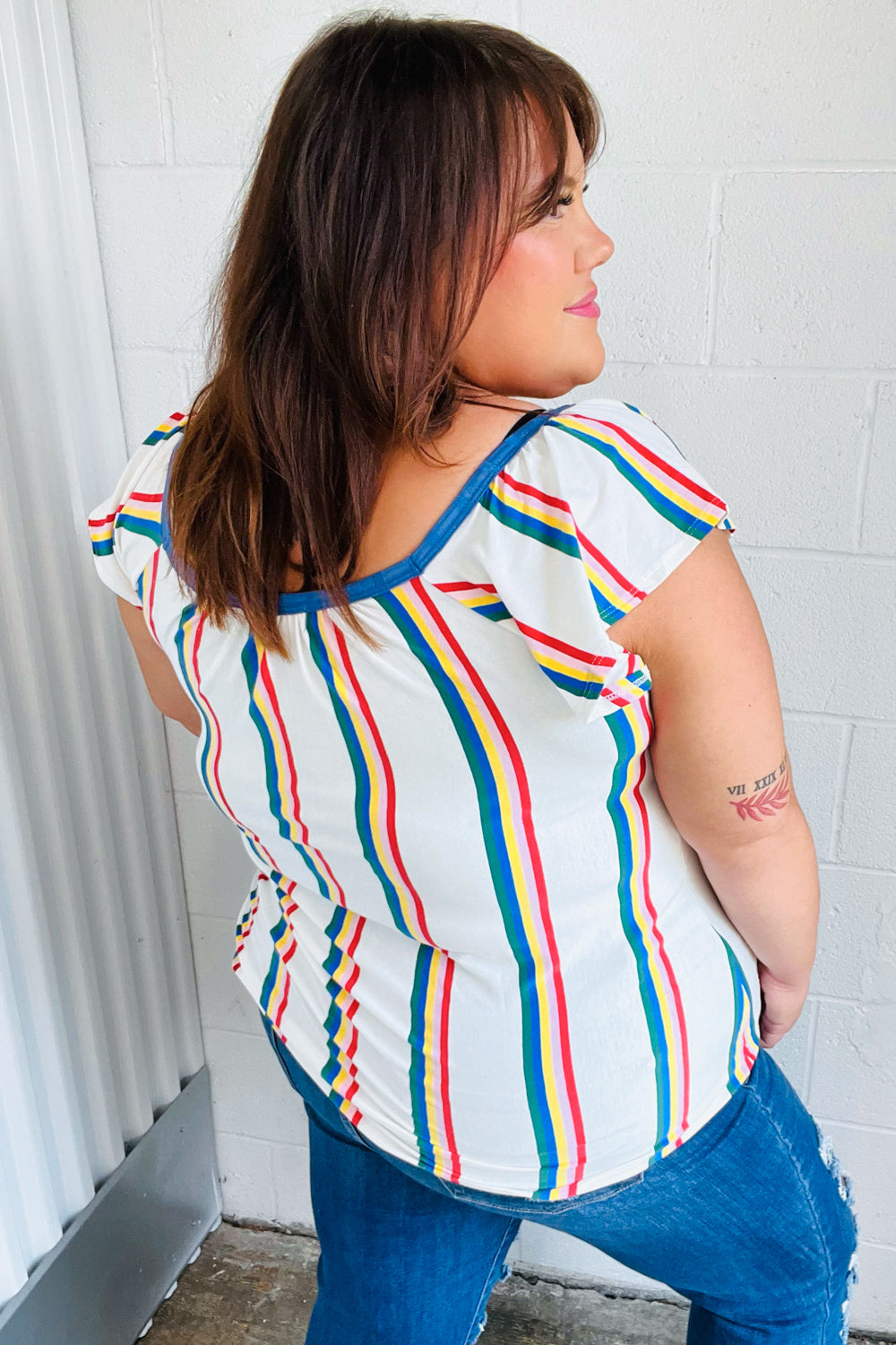 Multicolor Striped Raglan Flutter Sleeve Top-Haptics-[option4]-[option5]-[option6]-[option7]-[option8]-Shop-Boutique-Clothing-for-Women-Online