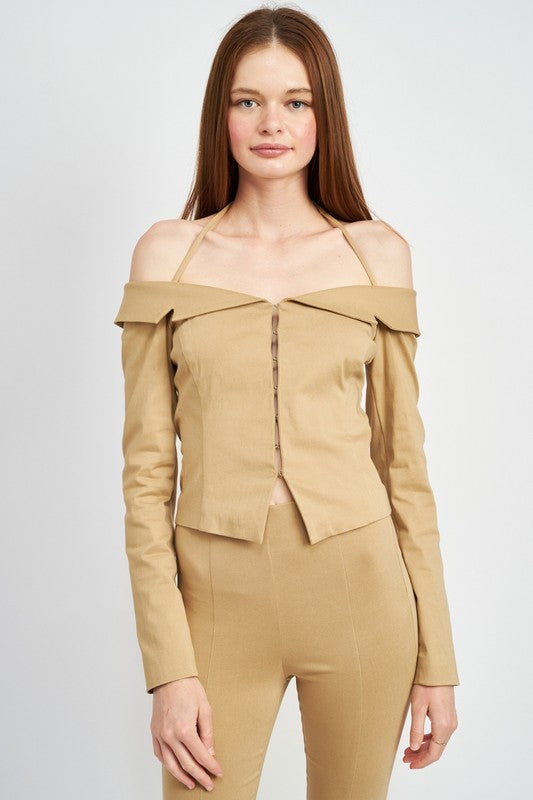 SPAGHETTI STRAP OFF SHOURLDER TOP-Emory Park-TAN-S-[option4]-[option5]-[option6]-[option7]-[option8]-Shop-Boutique-Clothing-for-Women-Online