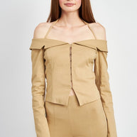 SPAGHETTI STRAP OFF SHOURLDER TOP-Emory Park-TAN-S-[option4]-[option5]-[option6]-[option7]-[option8]-Shop-Boutique-Clothing-for-Women-Online