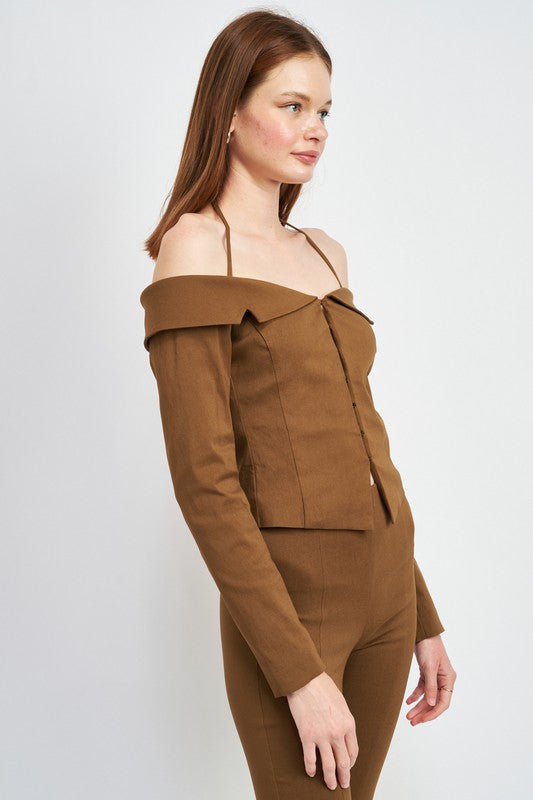 SPAGHETTI STRAP OFF SHOURLDER TOP-Emory Park-[option4]-[option5]-[option6]-[option7]-[option8]-Shop-Boutique-Clothing-for-Women-Online