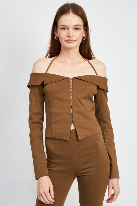 SPAGHETTI STRAP OFF SHOURLDER TOP-Emory Park-BROWN-S-[option4]-[option5]-[option6]-[option7]-[option8]-Shop-Boutique-Clothing-for-Women-Online
