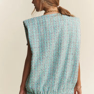 J.NNA Frayed Tweed Padded Shoulder Vest-Vest-Trendsi-[option4]-[option5]-[option6]-[option7]-[option8]-Shop-Boutique-Clothing-for-Women-Online