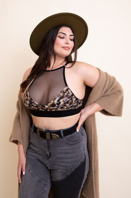 Plus Size Mesh Print High Neck Bralette-Leto Accessories-[option4]-[option5]-[option6]-[option7]-[option8]-Shop-Boutique-Clothing-for-Women-Online