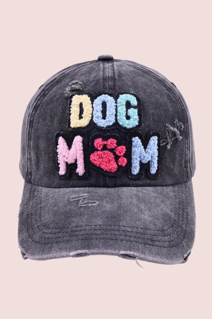 Dog Mom Chenille Patch Distressed Hat Cap-Dani & Em-One Color-1-[option4]-[option5]-[option6]-[option7]-[option8]-Shop-Boutique-Clothing-for-Women-Online
