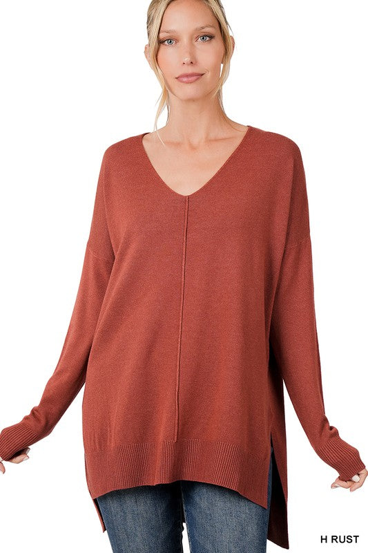 Zenana Front Seam Lightweight Knit Hi-Lo Sweater-ZENANA-CHARCOAL-S-[option4]-[option5]-[option6]-[option7]-[option8]-Shop-Boutique-Clothing-for-Women-Online