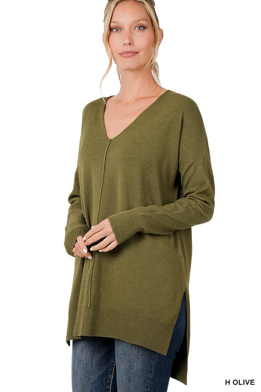 Zenana Front Seam Lightweight Knit Hi-Lo Sweater-ZENANA-H OLIVE-S-[option4]-[option5]-[option6]-[option7]-[option8]-Shop-Boutique-Clothing-for-Women-Online