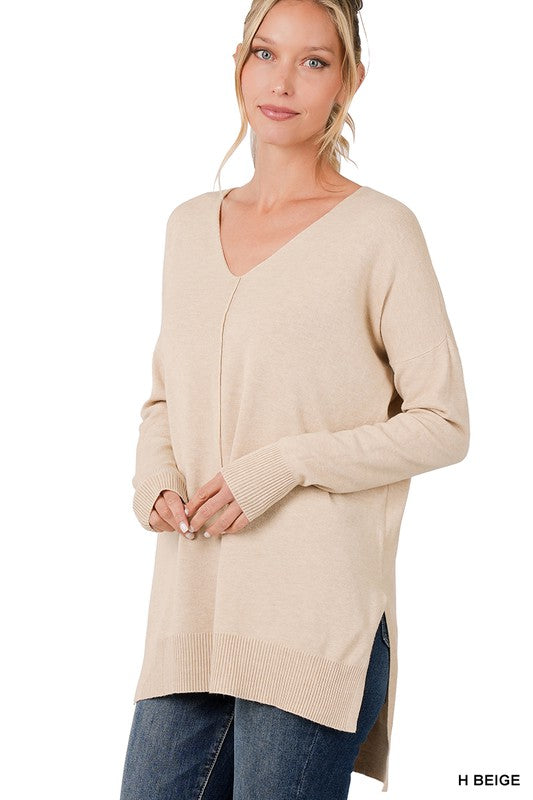 Zenana Front Seam Lightweight Knit Hi-Lo Sweater-ZENANA-H BEIGE-M-[option4]-[option5]-[option6]-[option7]-[option8]-Shop-Boutique-Clothing-for-Women-Online