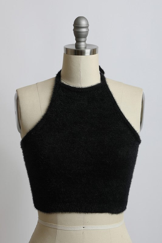 Fuzzy Sweater Halter Cropped Top-Leto Accessories-[option4]-[option5]-[option6]-[option7]-[option8]-Shop-Boutique-Clothing-for-Women-Online