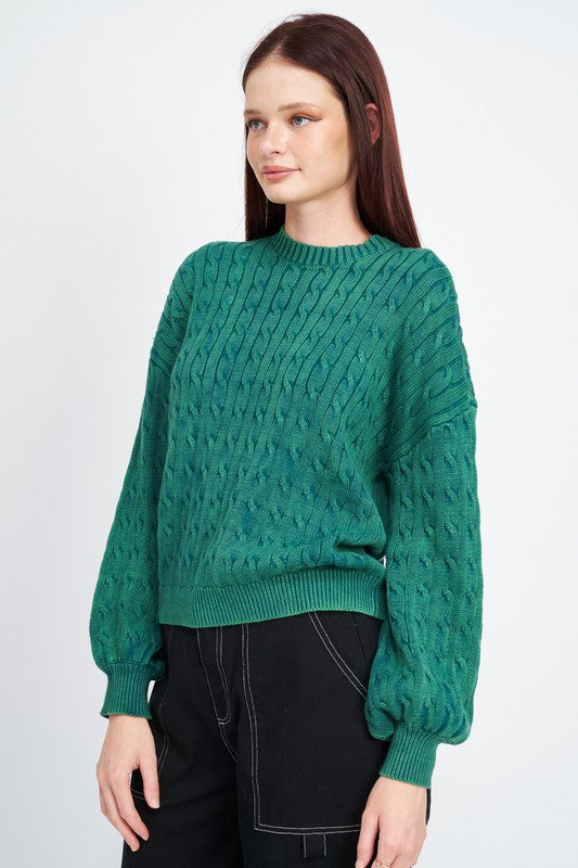 CABLE KNIT TOP WITH BUBBLE SLEEVES-Emory Park-[option4]-[option5]-[option6]-[option7]-[option8]-Shop-Boutique-Clothing-for-Women-Online