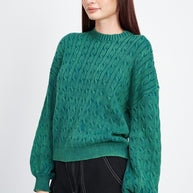 CABLE KNIT TOP WITH BUBBLE SLEEVES-Emory Park-[option4]-[option5]-[option6]-[option7]-[option8]-Shop-Boutique-Clothing-for-Women-Online