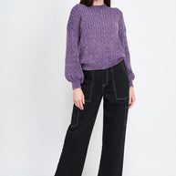 CABLE KNIT TOP WITH BUBBLE SLEEVES-Emory Park-[option4]-[option5]-[option6]-[option7]-[option8]-Shop-Boutique-Clothing-for-Women-Online