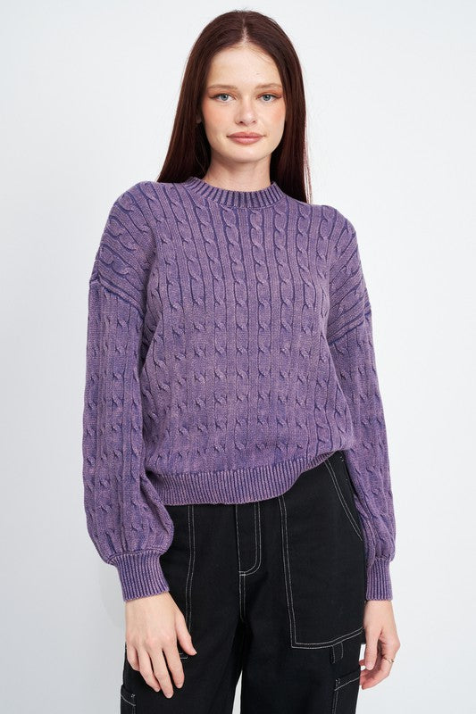 CABLE KNIT TOP WITH BUBBLE SLEEVES-Emory Park-[option4]-[option5]-[option6]-[option7]-[option8]-Shop-Boutique-Clothing-for-Women-Online