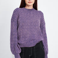 CABLE KNIT TOP WITH BUBBLE SLEEVES-Emory Park-[option4]-[option5]-[option6]-[option7]-[option8]-Shop-Boutique-Clothing-for-Women-Online