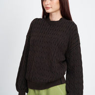 CABLE KNIT TOP WITH BUBBLE SLEEVES-Emory Park-[option4]-[option5]-[option6]-[option7]-[option8]-Shop-Boutique-Clothing-for-Women-Online
