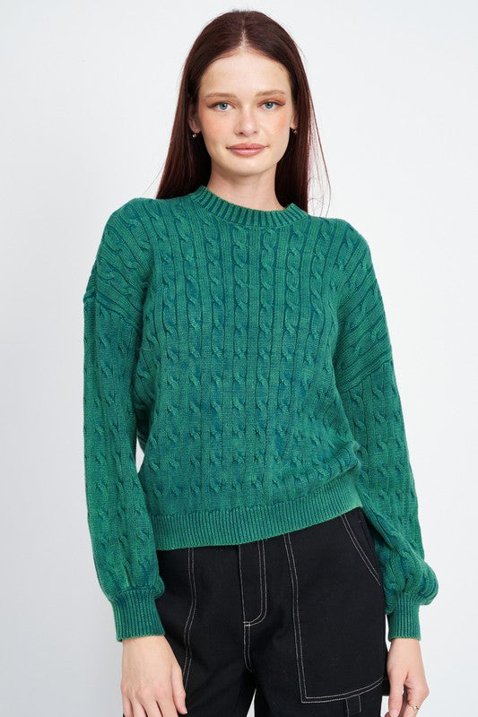 CABLE KNIT TOP WITH BUBBLE SLEEVES-Emory Park-[option4]-[option5]-[option6]-[option7]-[option8]-Shop-Boutique-Clothing-for-Women-Online