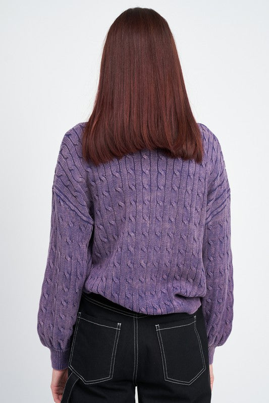 CABLE KNIT TOP WITH BUBBLE SLEEVES-Emory Park-[option4]-[option5]-[option6]-[option7]-[option8]-Shop-Boutique-Clothing-for-Women-Online