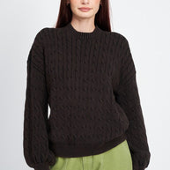 CABLE KNIT TOP WITH BUBBLE SLEEVES-Emory Park-[option4]-[option5]-[option6]-[option7]-[option8]-Shop-Boutique-Clothing-for-Women-Online