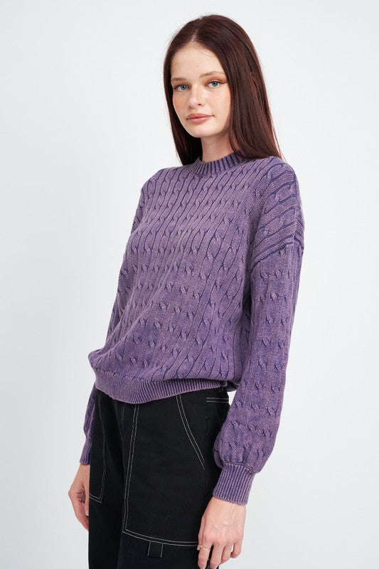 CABLE KNIT TOP WITH BUBBLE SLEEVES-Emory Park-[option4]-[option5]-[option6]-[option7]-[option8]-Shop-Boutique-Clothing-for-Women-Online