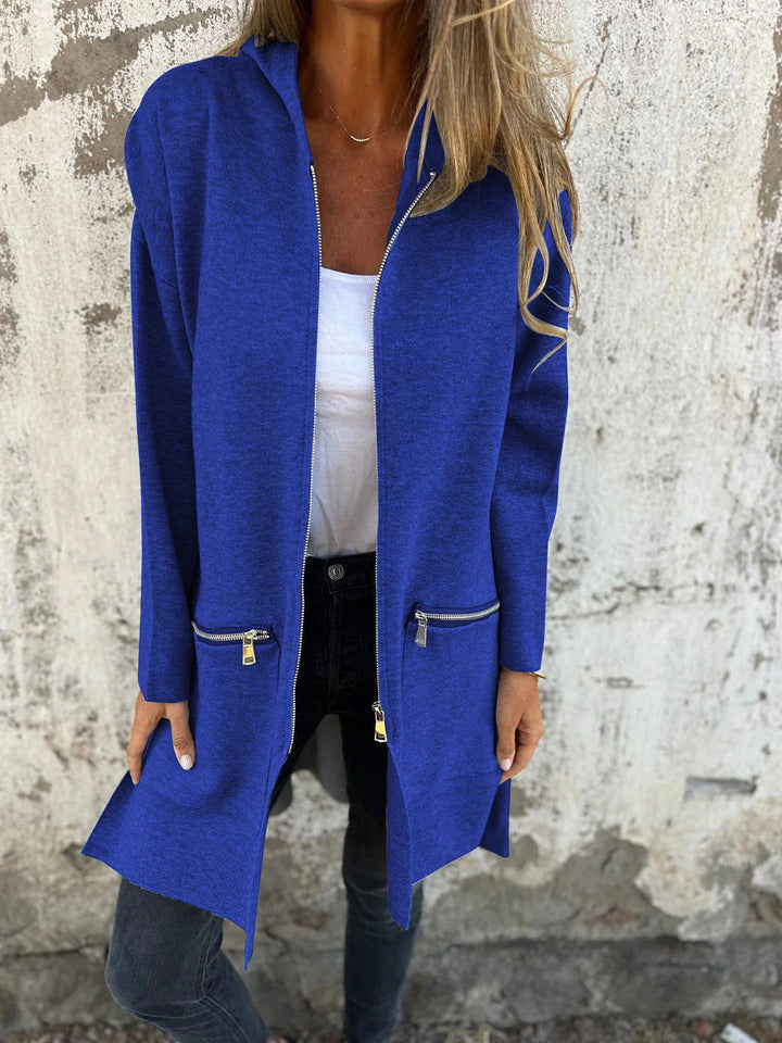 Zip Up Drop Shoulder Longline Hooded Jacket-Trendsi-Royal Blue-S-[option4]-[option5]-[option6]-[option7]-[option8]-Shop-Boutique-Clothing-for-Women-Online